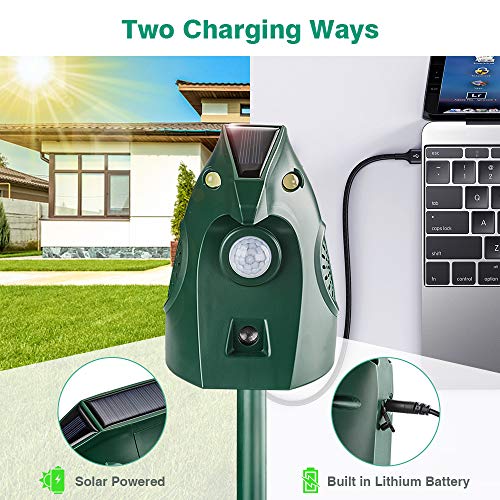 HC Ultrasonic Animal Repellent, Solar Powered Repeller, Outdoor Animal Chase with Ultrasonic Sound, Motion Sensor Detector& Flashing Light, Waterproof Pets Deterrent Repels Dog, Cat, Fox