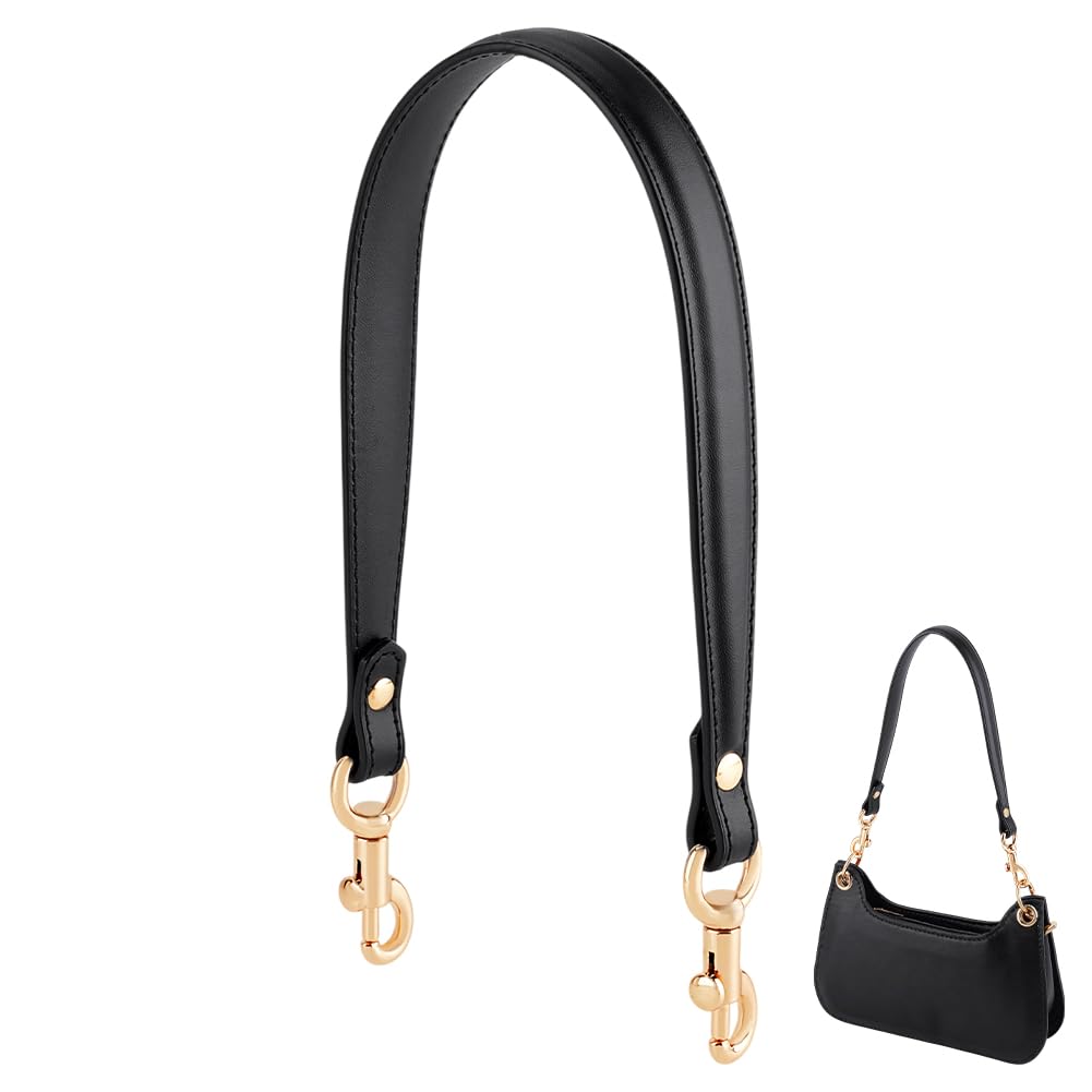 PH PandaHall 20 Inch Black Leather Purse Strap Bag Handle Purse Replacement Strap Short Bag Handle with Swivel Buckles for Purse Underarm Bags Handbag Making, 1 Inch Wide