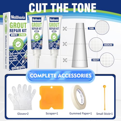Tile Grout Repair Kit, 2 Pack Grout Filler, Grout Sealer Bathroom Shower Kitchen Floor Tile, Fast Drying Tile Grout Paint, Restore and Renew Tile Joints Line, Gaps, Replace Grout Pen(White)
