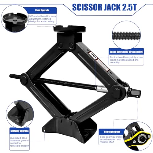 Image of 2.5 Ton Scissor Jack with Rubber Pad, Portable Car Jack Emergency Kit for Sedan SUV MPV