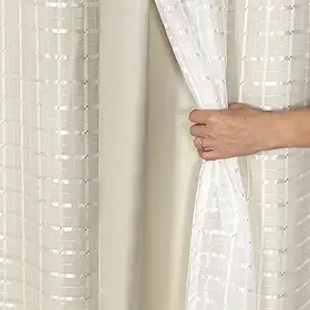 Cortina Blackout PVC c/Tecido Voil Xadrez 2,80 x 1,60 - Sala, Quarto, Escritório, Cozinha... (Bege)