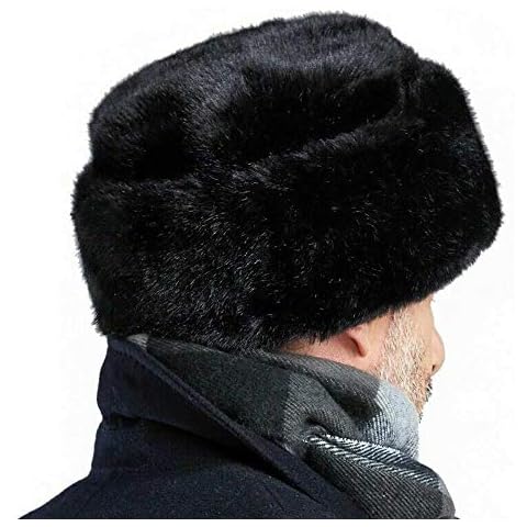 HAORUN Men Black Faux Fur Hat Winter Warm Thermal Cap, Black, M Cover