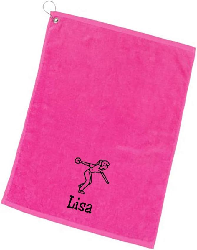 Women's Personalized Cotton Bowling Towel with Embroidered Name with Clip… (Pink- Embroidered Name - Woman)