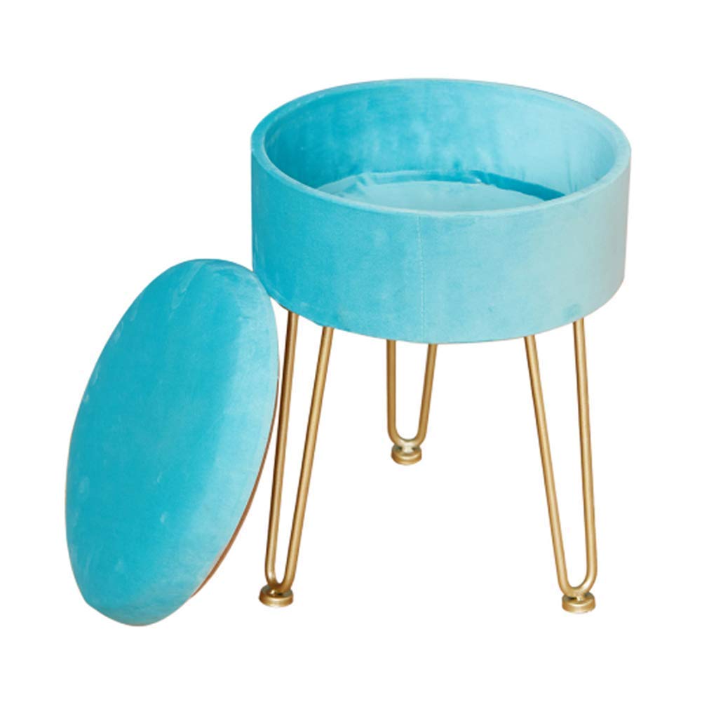 Tabouret de coiffeuse raffiné bleu et or en métal pour dressing moderne