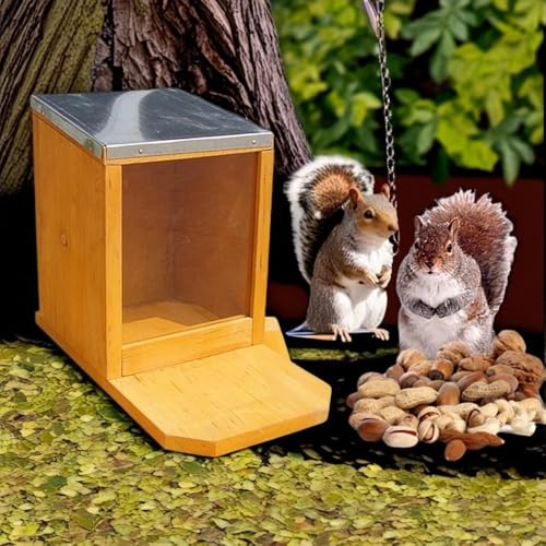 Mucola Eichhörnchen Futterhaus aus Holz 12x22x18cm Eichhörnchenfutterstation Mir großer Sitzplattform | aufklappbares Zinkdach | Futterautomat Futterspender Futterstelle