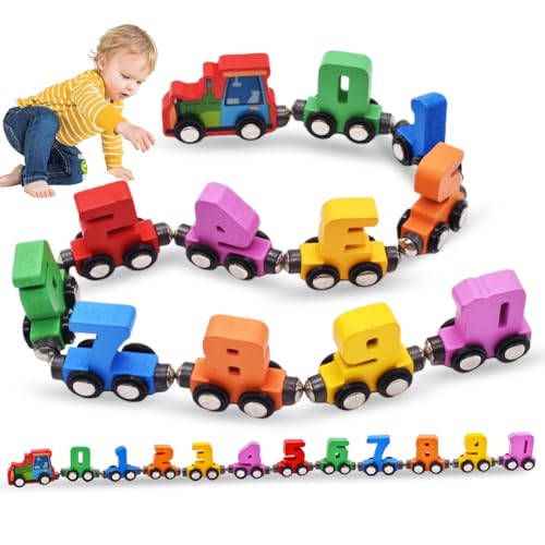 XNAUVOI Juguetes de Trenes Números,Tren de Madera Magnético,Tren Digital,Interacción Entre Padres e Hijos,Juguetes Educativos Montessori