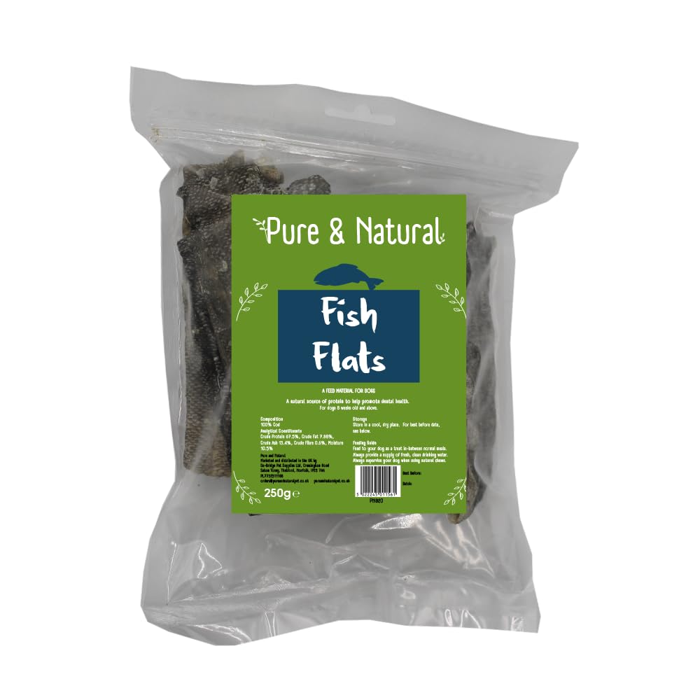 Pure & Natural Whitefish Flats 250g, 100% Air Dried Fish Skins for Dogs 250g, Grain Free Dog Treats and Natural Dog Chews with Omega 3 for Dogs