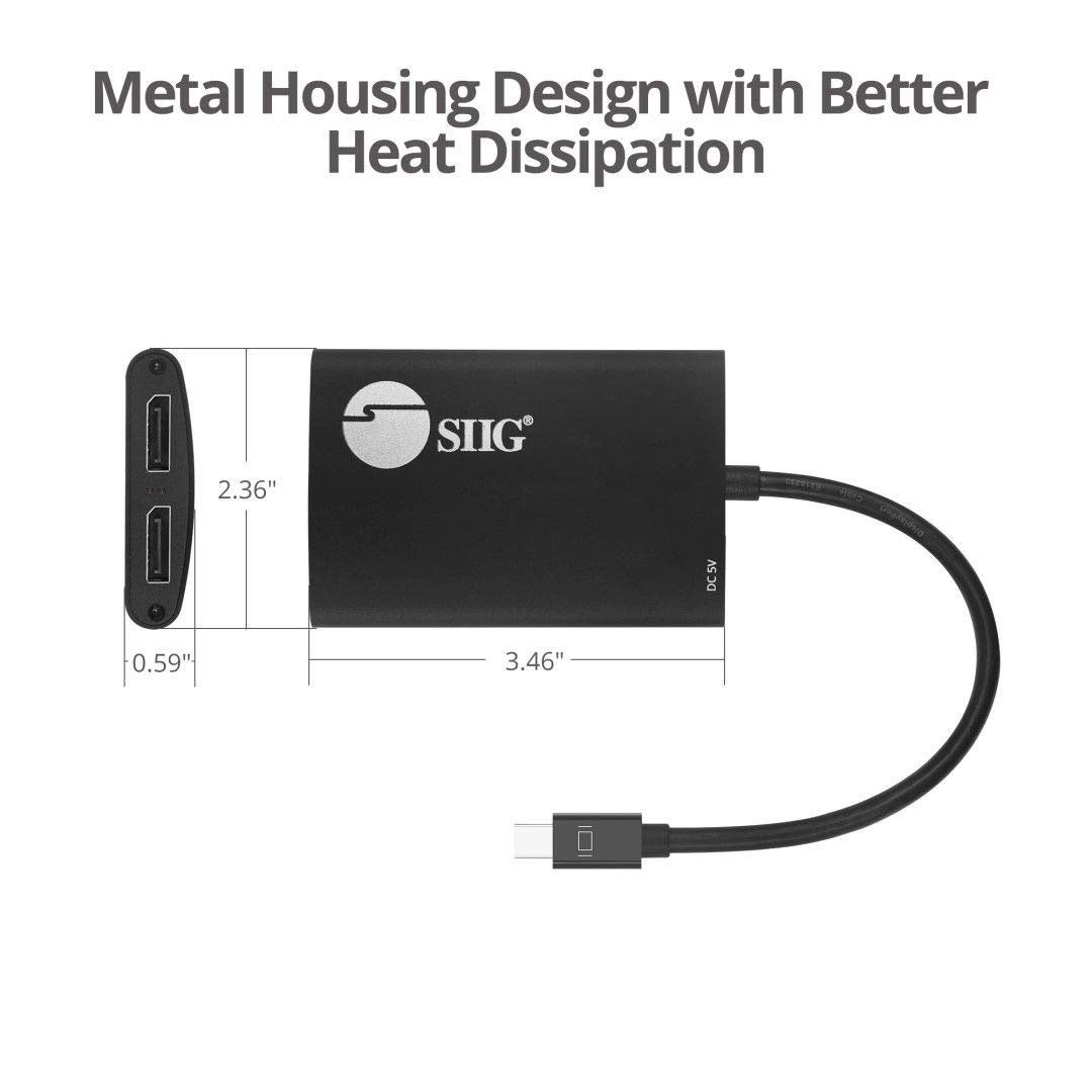 SIIG Mini DisplayPort 1.2 a 2 porte DisplayPort MST Hub Video Splitter, non per HDMI, DisplayPort Daisy Chain Monitor, non per MacOS, conforme TAA (CE-DP0J11-S1)