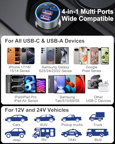 90W Car Charger USB C, Dual 45W Super Fast Charging Car Phone Charger - image 4