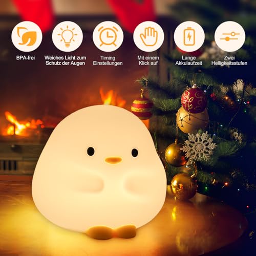 Image of Rytinazzz Silicone Night Light for Baby, 50H Long Battery Duck Lamp, Gift for Kids, Soft Safe Nursery Light, Rechargeable Tap Control, Dimmable Bedside Lamp