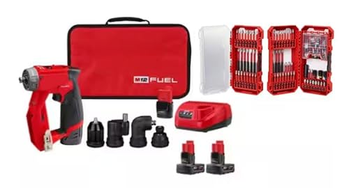 Image of Compatible with Milwaukee 2505-22-48-11-2412-48-32-5150 M12 FUEL 12V Lithium-Ion Cordless 4-in-1 Installation 3/8 in. Drill Driver Kit w (4) 100 Pc Bit Set