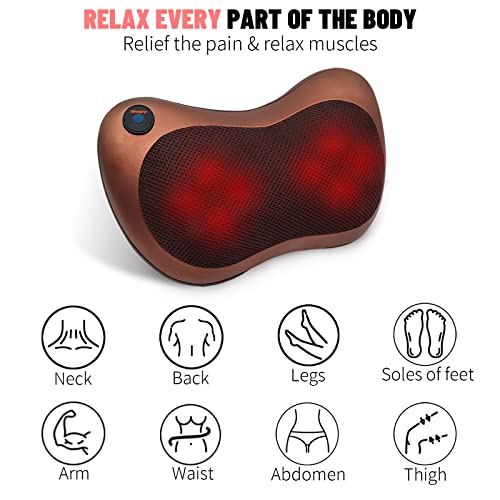 Neck Massager For Pain Relief Deep Tissue,With Heat 3D Shiatsu Electric Massagers For Neck And Back,8 Rollers Massager Pillow Relax Body Muscle,Gifts For Women/Men,Suitable For Car/Home/Office(Brown) #TOP3