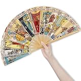 Weysat Tarot Card Hand Fan Rave Fan Oversized Folding Bamboo Astrology Tarot Decor Wall Art Witchy Gifts for Women EDM Rave Music Gala Festival Gift Fortune Teller Mystic Accessories Gypsy Cos
