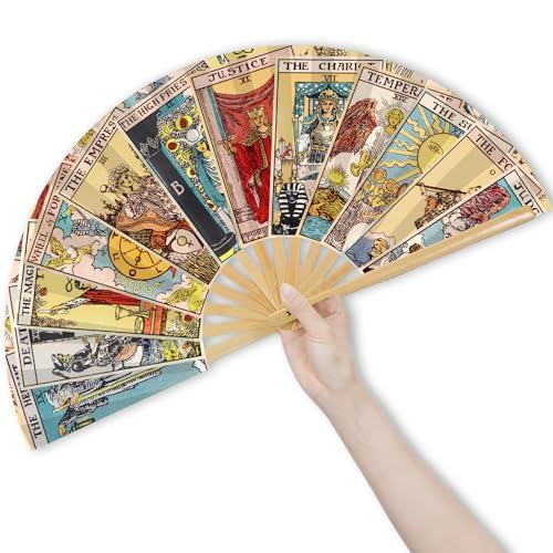 Weysat Tarot Card Hand Fan Rave Fan Oversized Folding Bamboo Astrology Tarot Decor Wall Art Witchy Gifts for Women EDM Rave Music Festival Gift Fortune Teller Mystic Accessories Gypsy Cos
