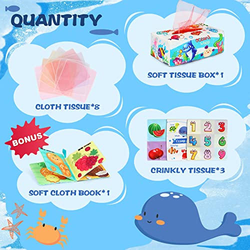Ficus Baby Tissue Box Toy,Infant Sensory Toys Magic Tissue Box With Crinkle Toys Tummy Time Toys Montessori Toys For 3 6 9 12 Months 1-2 Year Old Toddlers Infants Newborns Gift (Undersea Animal) #TOP1
