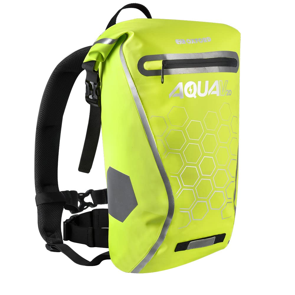 Oxford Aqua V20 Backpack - 20 Litre Reflective Waterproof Motorcycle Backpack, Fluorescent, (OL697)