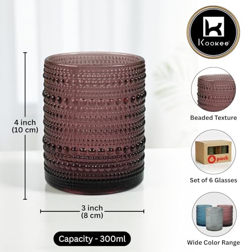 Image of Kookee Jupiter Vintage Hobnail Bubble Glass Whiskey Glasses Set of 6 | Old Fashioned Cocktail Tumblers for Bourbon & Scotch | Textured Barware | 300ml (11759)