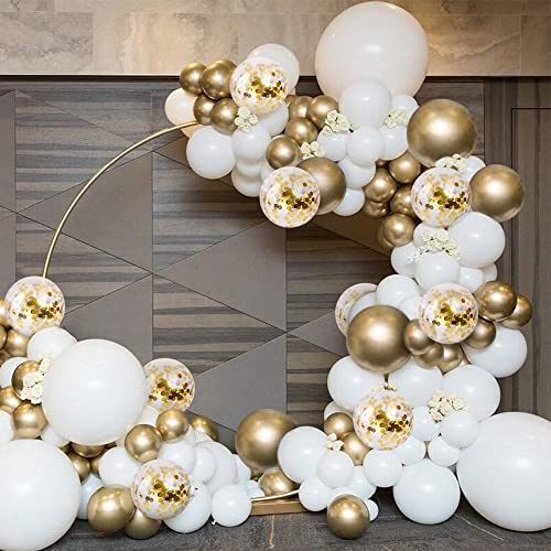 Bezente White Gold Balloons Arch Garland Kit, 100Pcs White Gold Metallic Chrome and Gold Confetti Balloons Arch for Wedding, Birthday, Engagement, Bridal Shower Special Events Party Decoration by Bezente - Image 9