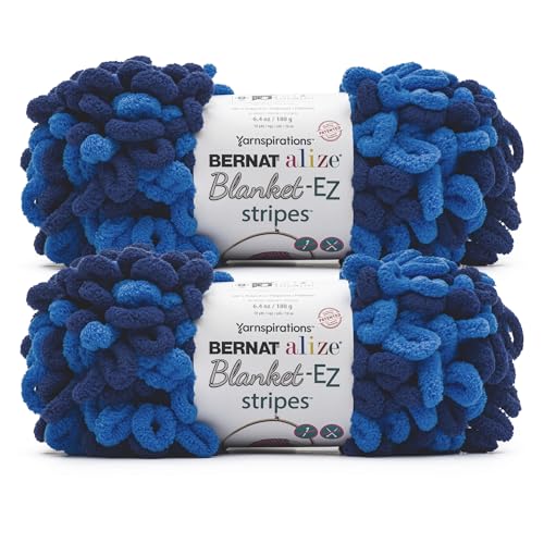 Image of Bernat Alize Blanket EZ Stripes Ocean Yarn - 2 Pack of 180g /6.4 oz - 100% Polyester - #7 Jumbo - 18 Yards - Chunky Yarn for Hand Knitting /Crochet