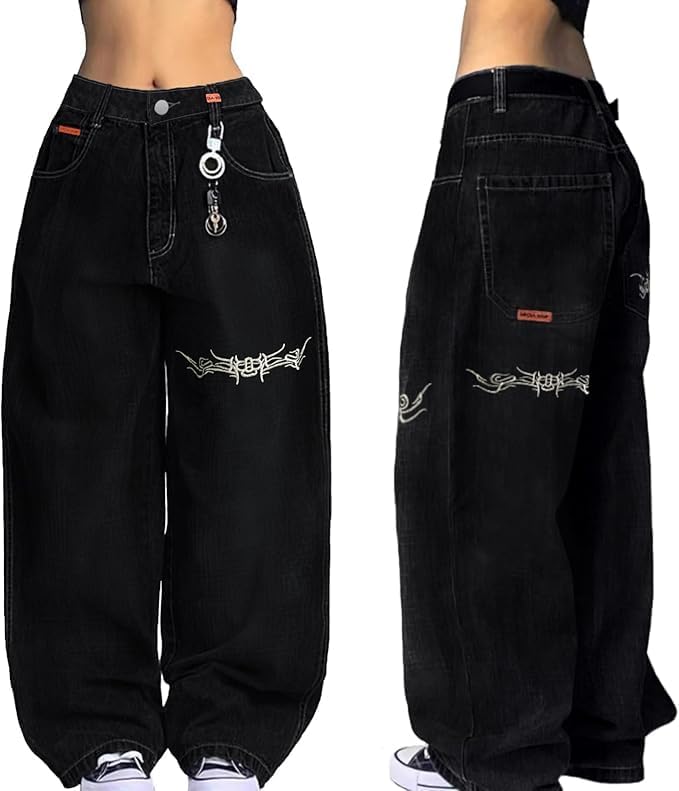 Baggy Jeans Women Men Hip Hop Goth Street Y2k Jeans with Skeleton Print Vintage High Waist Baggy Jean for Woman