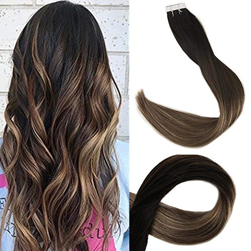 [Promotion] Full Shine 24" Ombre Tape Hair Extensions Human Hair Tape In Extensions Ombre Color 1B Off Black Fading To 6 and 27 20Pcs 50 Gram