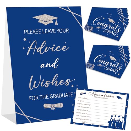 COCHIE 50-Piece Graduation Advice Cards 2026 Well Wishes And Advice Card for The Graduate Grad Party Decorations Ideas Supplies for Middle High School Senior College Grad Games Activities (Blue)