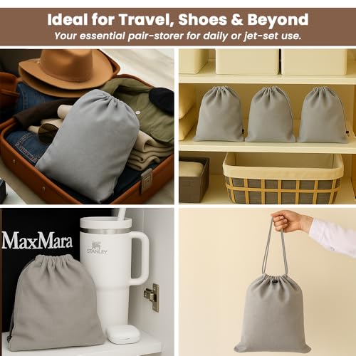Image of LFH Cotton Rich Shoe Storage Bags with Drawstring, Dustproof Breathable Reusable Organizer, Perfect For Travel, Dorm, Hotel, College, Gym, Easy to Carry, Machine Washable 8 inchx17 inch (Pack of 2) - Grey