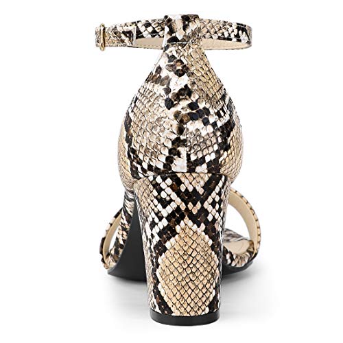 Allegra K Allegra K Women's Snakeskin Heels Ankle Strap Natural Snake Chunky Heel Sandals 6 M US