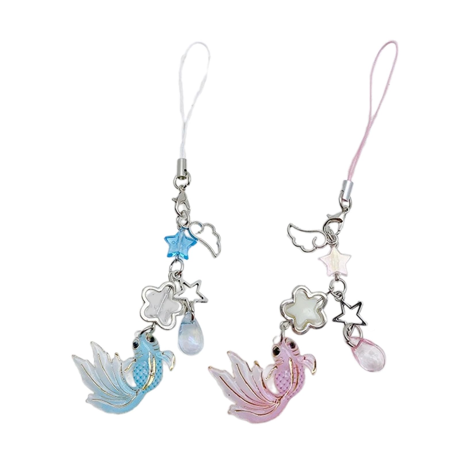 NEWFT Creative Winged Phone Pendant Beaded Keychain Charm Keyring Chain for Bag Purse