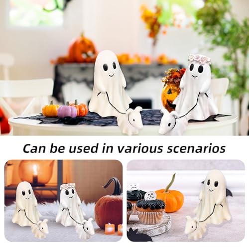Ajuanbazha Halloween Ghost Walking Dog Statue, Geist mit Hunde Figur, Harz, 2024 Neue Halloween Dekoration, Junge