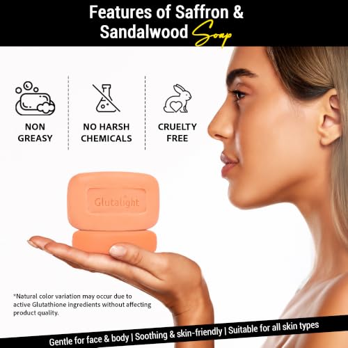 Image of Glutalight Glutathione Saffron & Sandalwood Soap - Tan Removal, Pack of 3