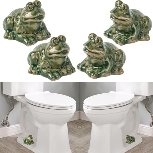Image of ZUNON Toilet Bolt Caps, Decorative Toilet Bolt Covers, Ceramic Cute Frog Covers Toilet Bolts Bathroom Decor Easy Installation Set of 2 (4pcs Green Frog)