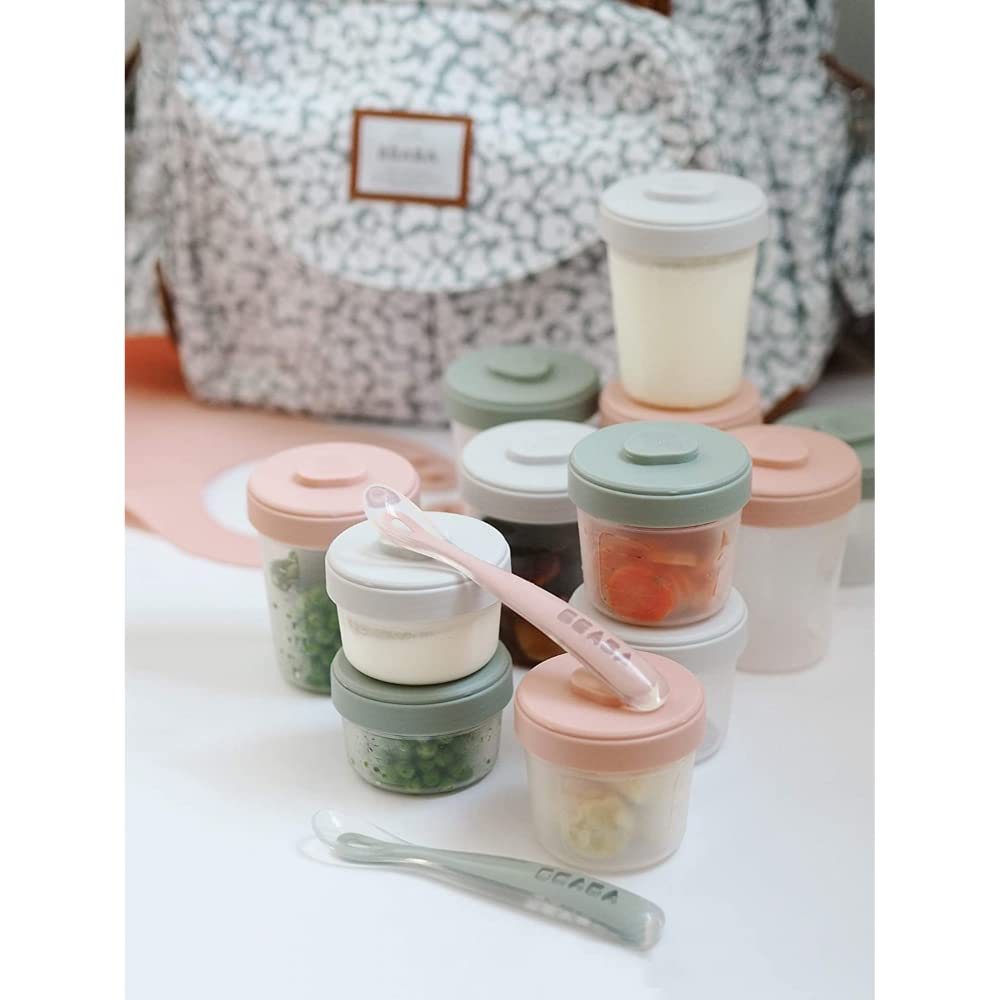 Béaba, Lot de 6 Portions Conservation Clip, Pots empilables et emboîtables, 100 pour cent hermétique, Graduation, Zone marquage, Congélation, Conservation Lait Maternel (6 x 250 ml)