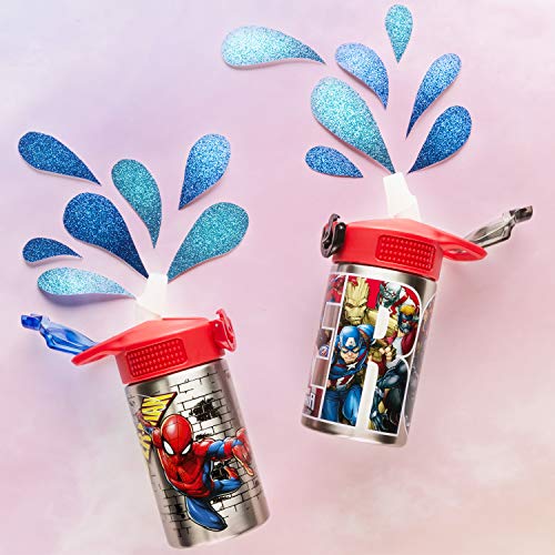 Zak Designs Stainless Steel One Hand Operation Lid and Built-in Carrying Loop Water Bottle with Straw Spout is Perfect for Kids (15.5 oz, BPA Free), 1 Count (Pack of 1), Marvel Comics Spider-Man by Zak Designs - Image 5