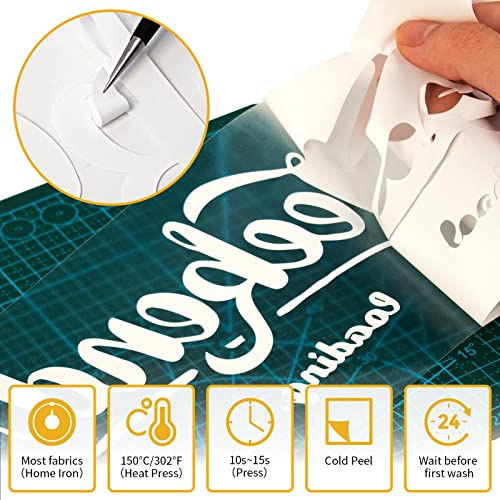 Vinylrus Heat Transfer Vinyl-12” X 35Ft White Iron On Vinyl Roll For Shirts, Htv Vinyl For Silhouette Cameo, Cricut, Easy To Cut & Weed #TOP2