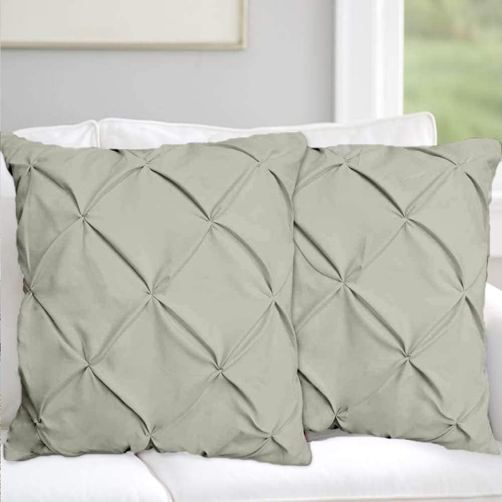 Hotel Quality Pinch Pleated Pintuck Euro Pillow Shams Set of 2 - Hypoallergenic 500-TC 100% Egyptian Cotton Decorative Pintuck European Pillow Sham (Silver, Euro 28'' x 28'')