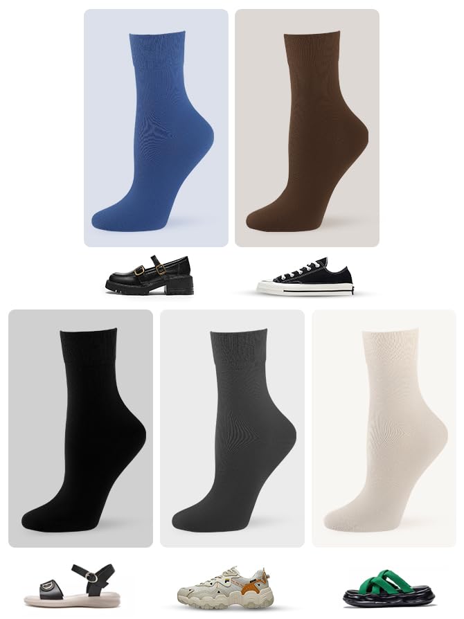Image of FGZ Women's Crew Socks 5 Pairs Soft Combed Cotton,Breathable Everyday Casual Socks for Women