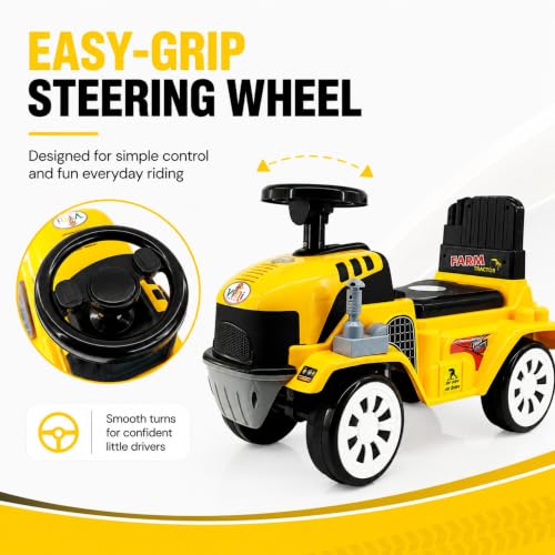 Image of Farm Tractor Ride On Toy for Kids 2-5 Years, Foot-to-Floor Manual Ride On with Comfortable Backrest, Easy-Grip Steering Wheel, Wide Wheels, Indoor & Outdoor Ride On Toy for Boys & Girls
