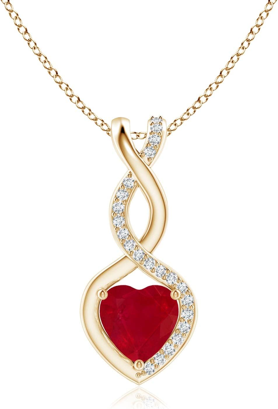 AngaraNatural Ruby infinity Heart Pendant Necklace with Diamond in Sterling Silver/14K Solid Gold/Platinum for Women, Girls with 18" Chain | July Birthstone Jewelry Gift for Her | Wedding Anniversary