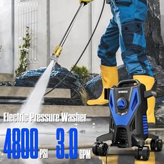 QIOMALA Electric Pressure Washer, 4800 PSI 3.0GPM High Pressure Cleaning Machine with 35 FT Power Cord, 20 FT Hose, Foam Cannon, 4 Nozzles,Easy Store for Car/Garage/Patio, Blue