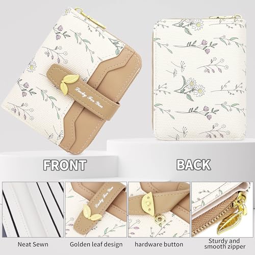 Image of Farcauo Cute Brown Flower Wallet for Women Small Kawaii Coin Purse with ID Window Compact Lightweight and Stylish Design Cash Wallet for Ladies