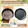 Threlaco 2 Pack carbon steel seasoning Conditioner wax Set 6 oz cast iron seasoning oil with 20 Pcs Cloths, Carbon Steel Care Set for Pan Grill Kitchen Supplies Restore Protect Maintenance #2