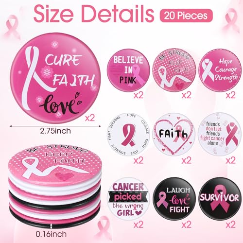 Amylove 40 Pcs Breast Cancer Gifts for Woman, 20 Breast Cancer Awareness Makeup Bags and 20 Pink Ribbon Compact Mirrors Care Gifts for Survivors Patients2