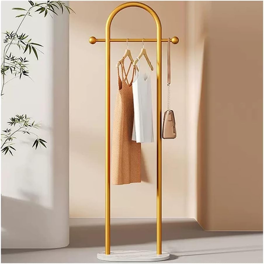 Tikwoork Clothes Hanger Stand,Clothing Garment Rack,Stylish Coat Rack with Marble Base,Modern Coat Hanger Stand with 2 Hooks,Thick Tubes,Freestanding for Entryway Hall Bedroom(170cm-White Gold)