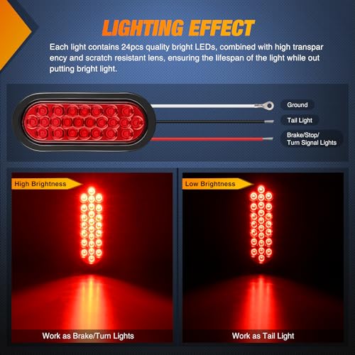 Image of Nilight 6 inch Oval Trailer Tail Light 4PCS Red 24LED Stop Brake Turn Lights