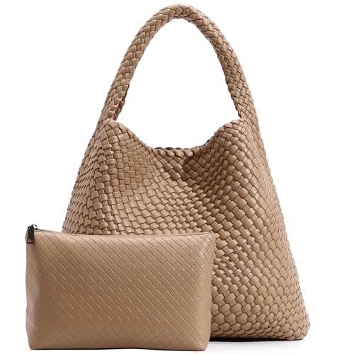 Bolso tote grande tejido para mujer con cartera y hombro
