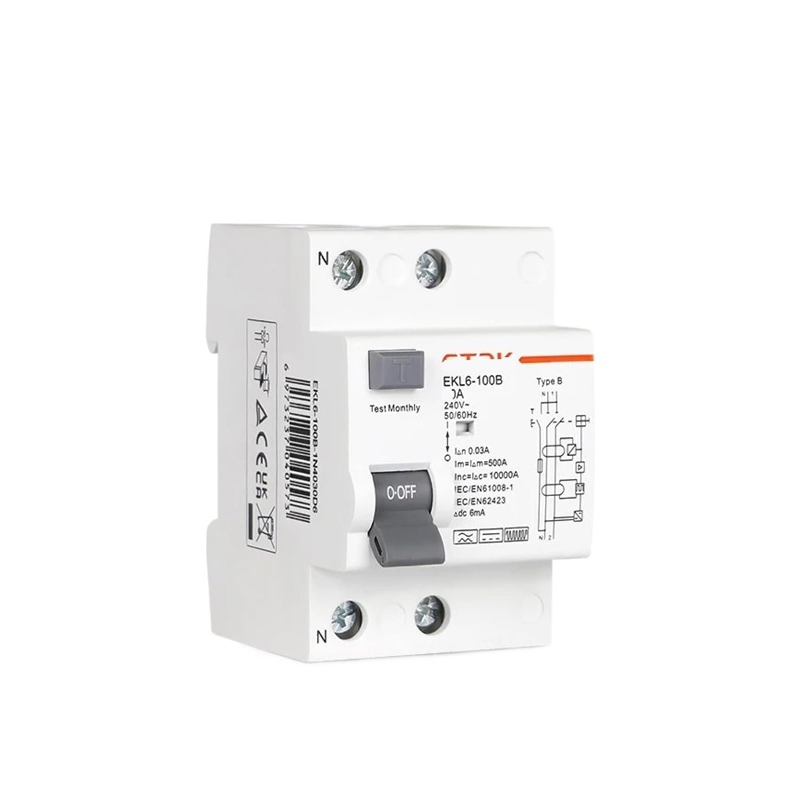 VSPPJYFG DC Leakage Circuit Breaker 10KA 1P+N 2P 4P 2-Pole 4-Pole 40A 63A 30mA B Type 6mA EV EVSE 220V EKL6-100B(2P 40A)