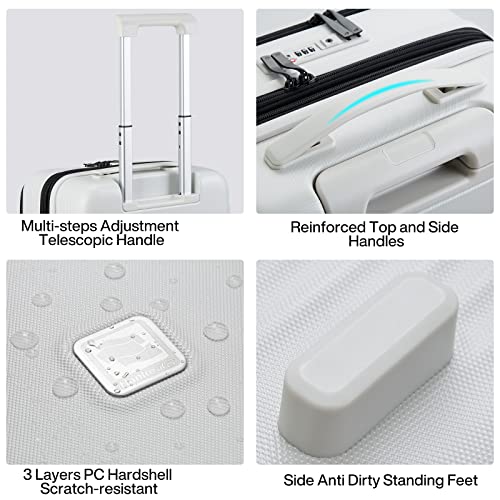 Hanke 20 Inch Expandable Carry-On Luggage with Wheels PC Hard Shell Suitcases Lightweight Front Opening Tsa Luggage Travel Suitcase Woman Men(Smoke White) - Image 8