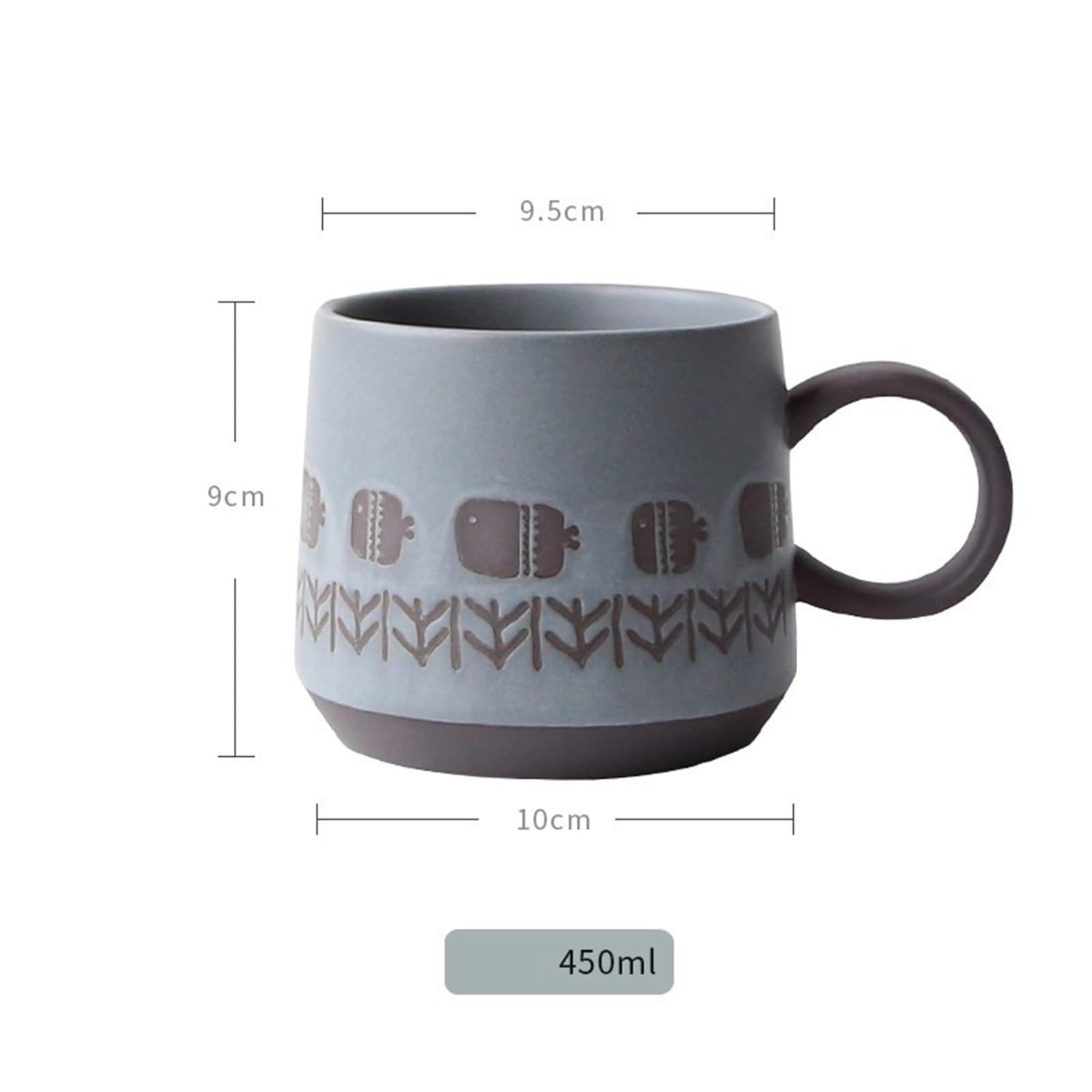 Tee Kaffeetasse Mugs Vintage Steinzeug Kaffeetasse gewellt gestreift Fisch Frühstück Haferflocken Becher 450ml