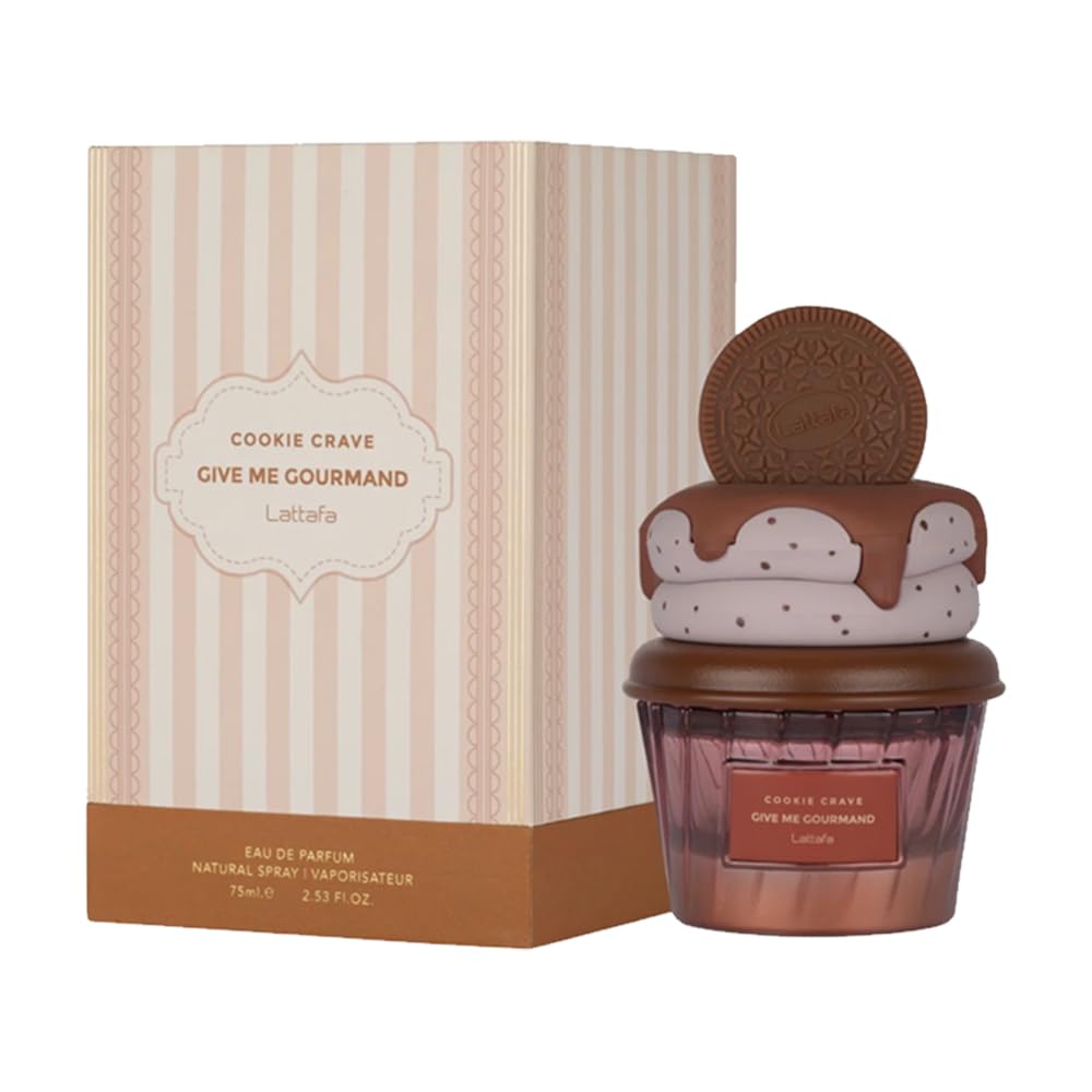 Lattafa Cookie Crave Eau de Parfum, Collection Give Me Gourmand, Parfum Cookie Vanille, Beurre de Cacao et Notes de Sucre, Forme Vaporisateur, Parfum Mixte 75ml